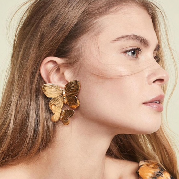 Jewelry - Gold Tone Elegant Big Hallow Butterfly Earrings